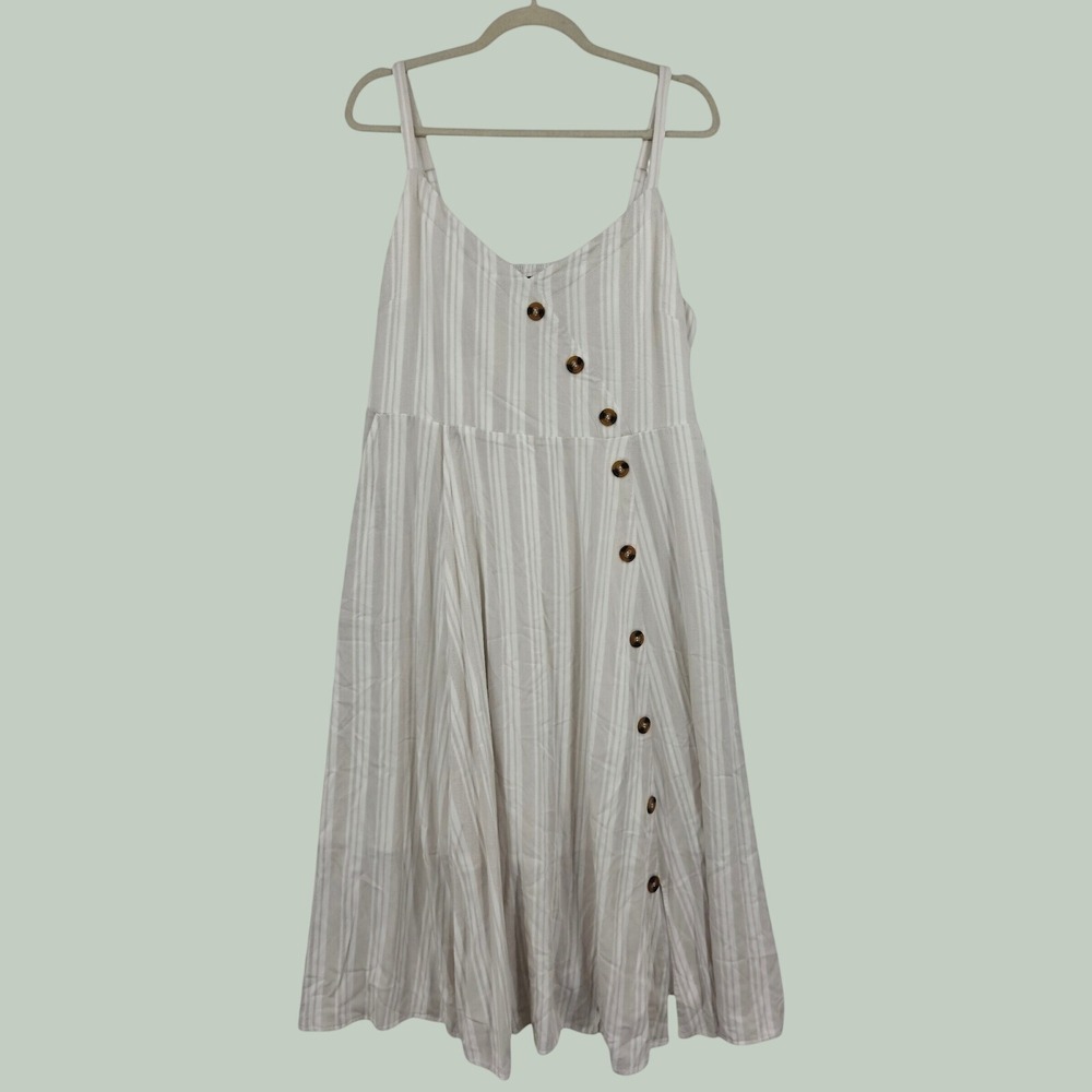 Torrid Womens Beige White Striped Button Front Midi Dress Pockets Size 1 1X Boho